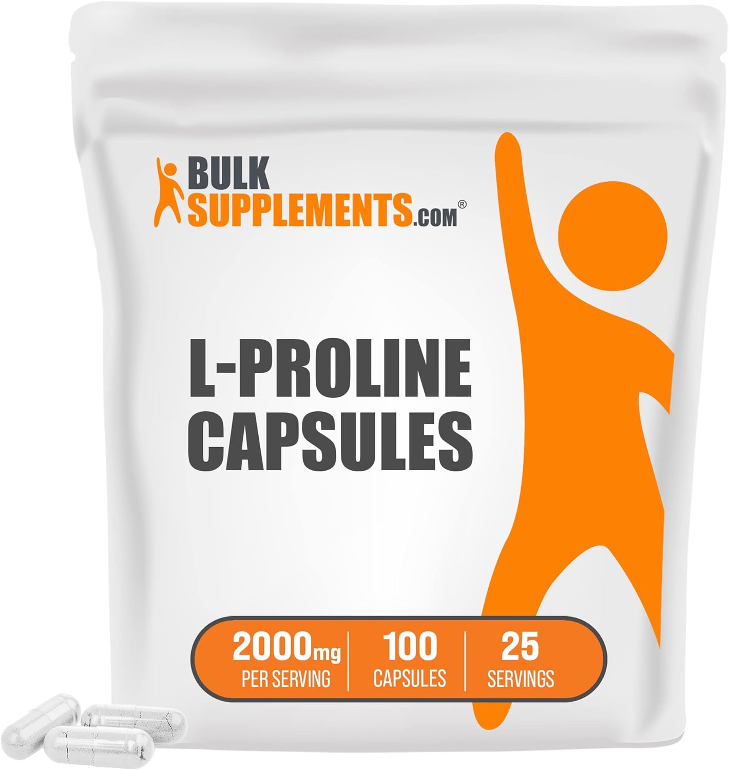 BulkSupplements.com L-Proline Capsules – Suplementos para la piel – Suplementos con aminoácidos – Suplementos nutricionales de aminoácidos (100