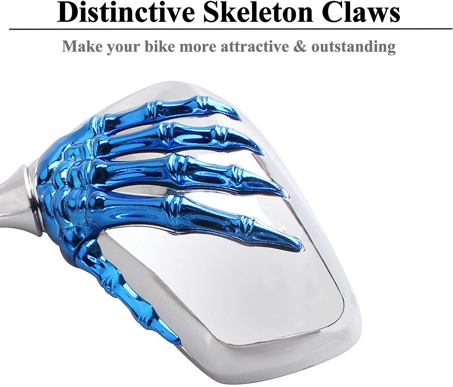Par de distintivos espejos de bicicleta de mano con esqueleto de cráneo, espejo retrovisor lateral para manillar, soporte de montaje en espejo,