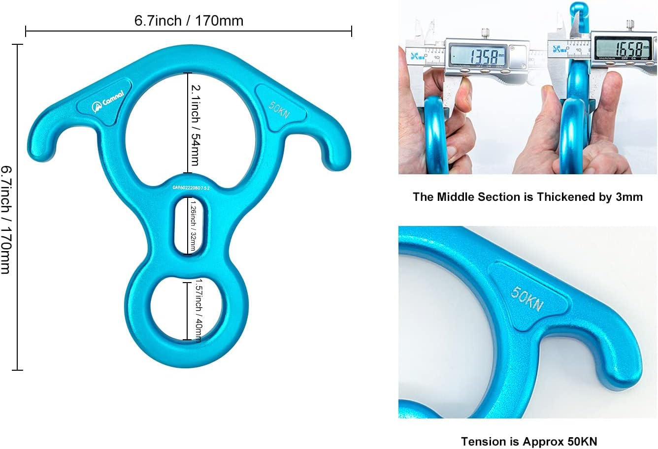 50KN Rescue Figure 8 Descender – Dispositivo de sujeción de oreja doblada grande de aleación de aluminio