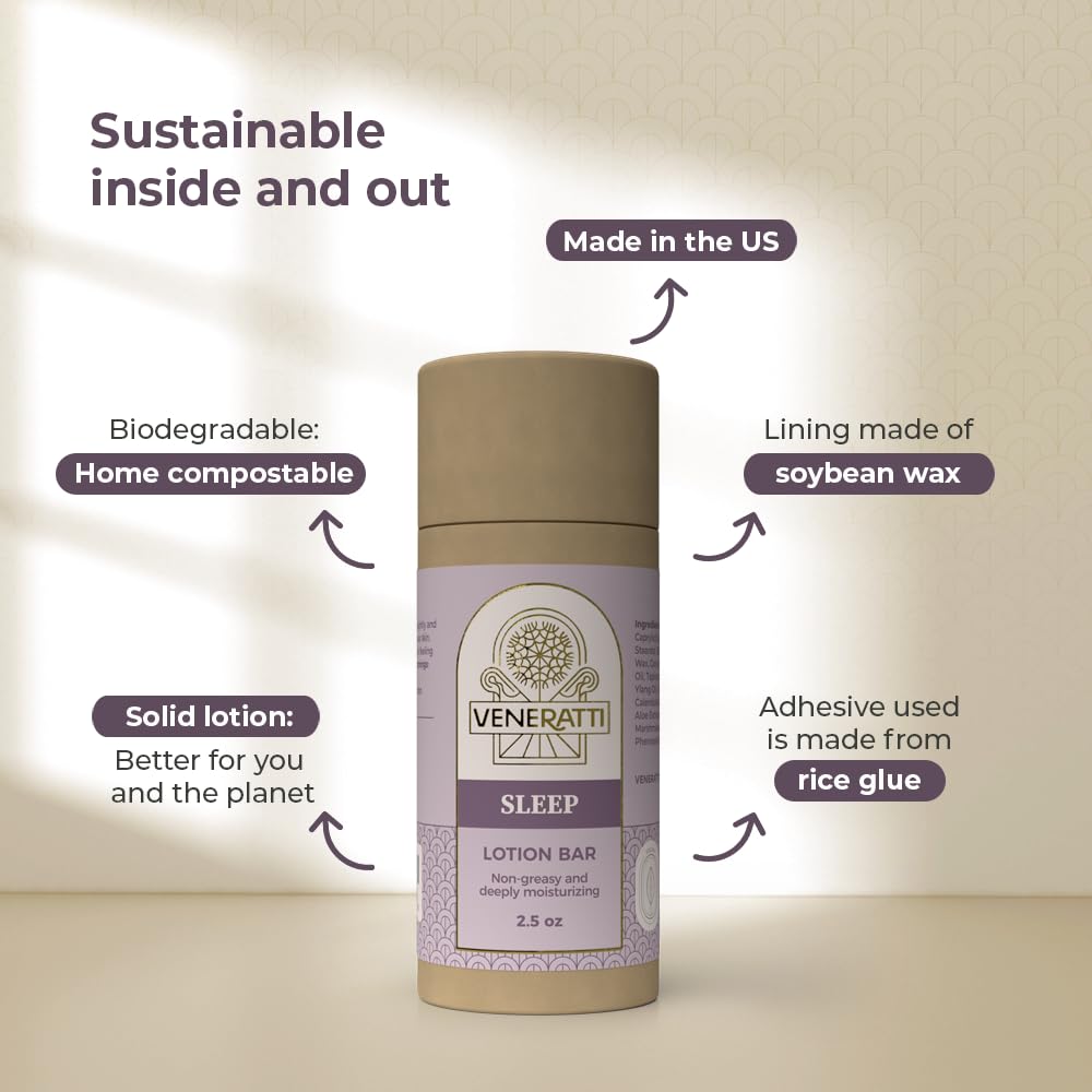 VENERATTI Lotion Bar – Aroma para dormir, vegano, fabricado en los Estados Unidos, productos respetuosos con el medio ambiente, absorción rápida, no