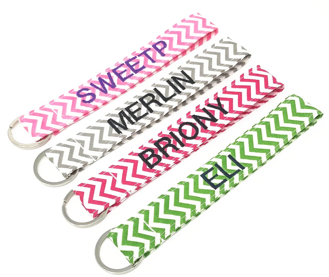Personalize, Monogrammed, Customized Chevron Fabric Key fob Wristlet keychain with Keyring