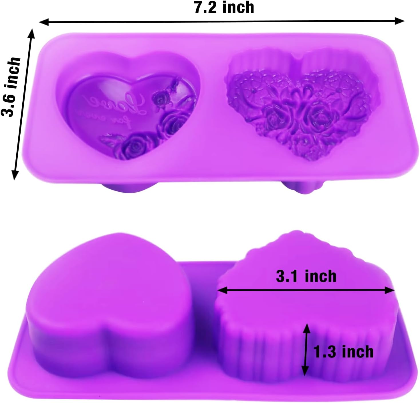 AITRAI – Moldes de jabón de silicona con forma de corazón, 4 tipos de flores 3D, moldes de jabón de corazón para hacer jabón, pasteles, dulces,