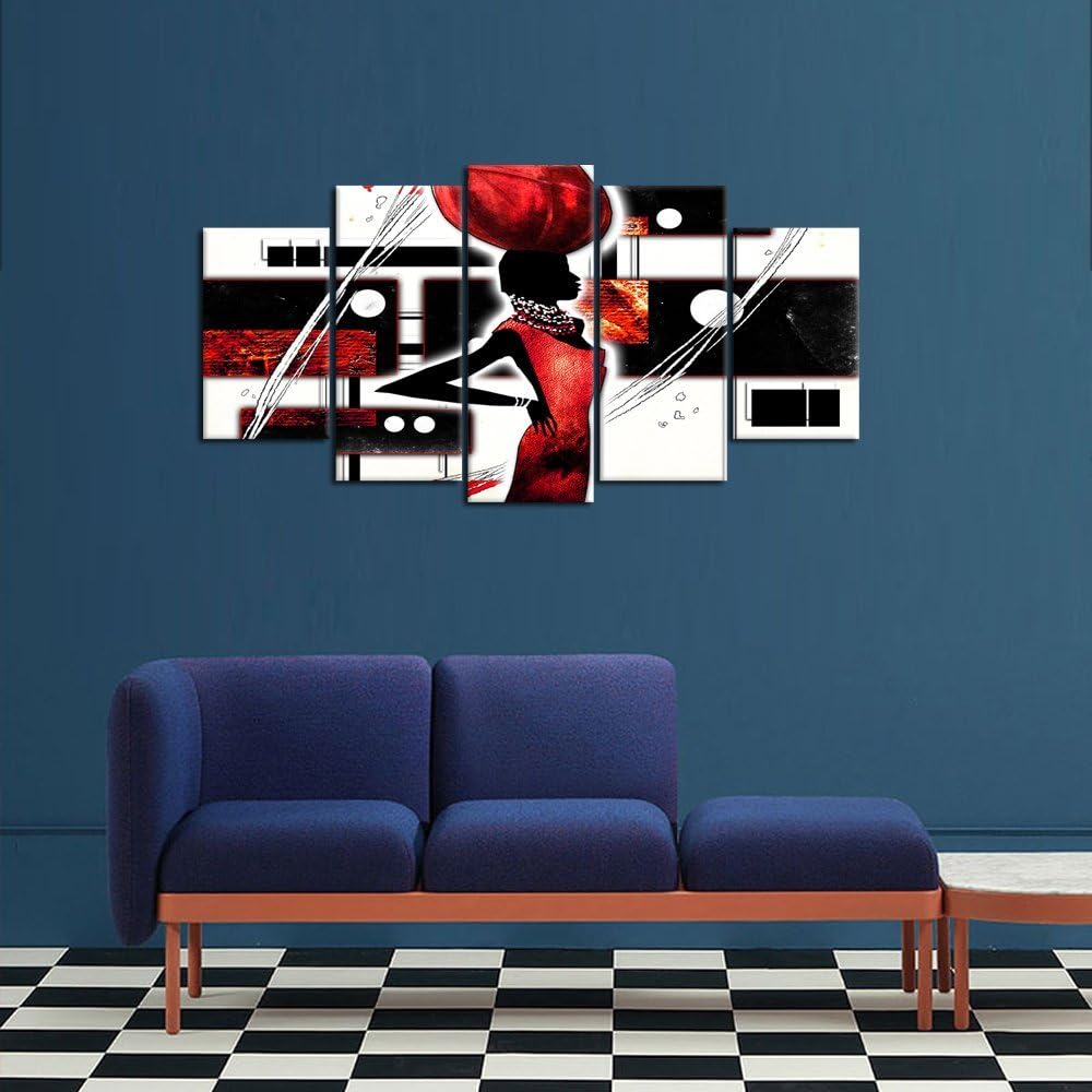 iKNOW FOTO Lienzo grande de 5 piezas de arte de pared afroamericano, imágenes negras y rojas, impresas en lienzo, decoración del hogar, pintura