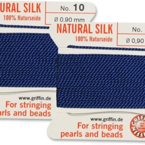 Griffin – Cordón de cuentas de seda natural, tamaño 10, color azul oscuro, 2 unidades Griffin – Cordón de cuentas de seda natural, tamaño 10, color azul oscuro, 2 unidades
