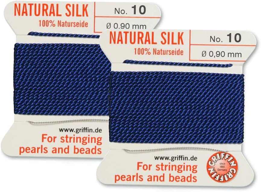Griffin – Cordón de cuentas de seda natural, tamaño 10, color azul oscuro, 2 unidades