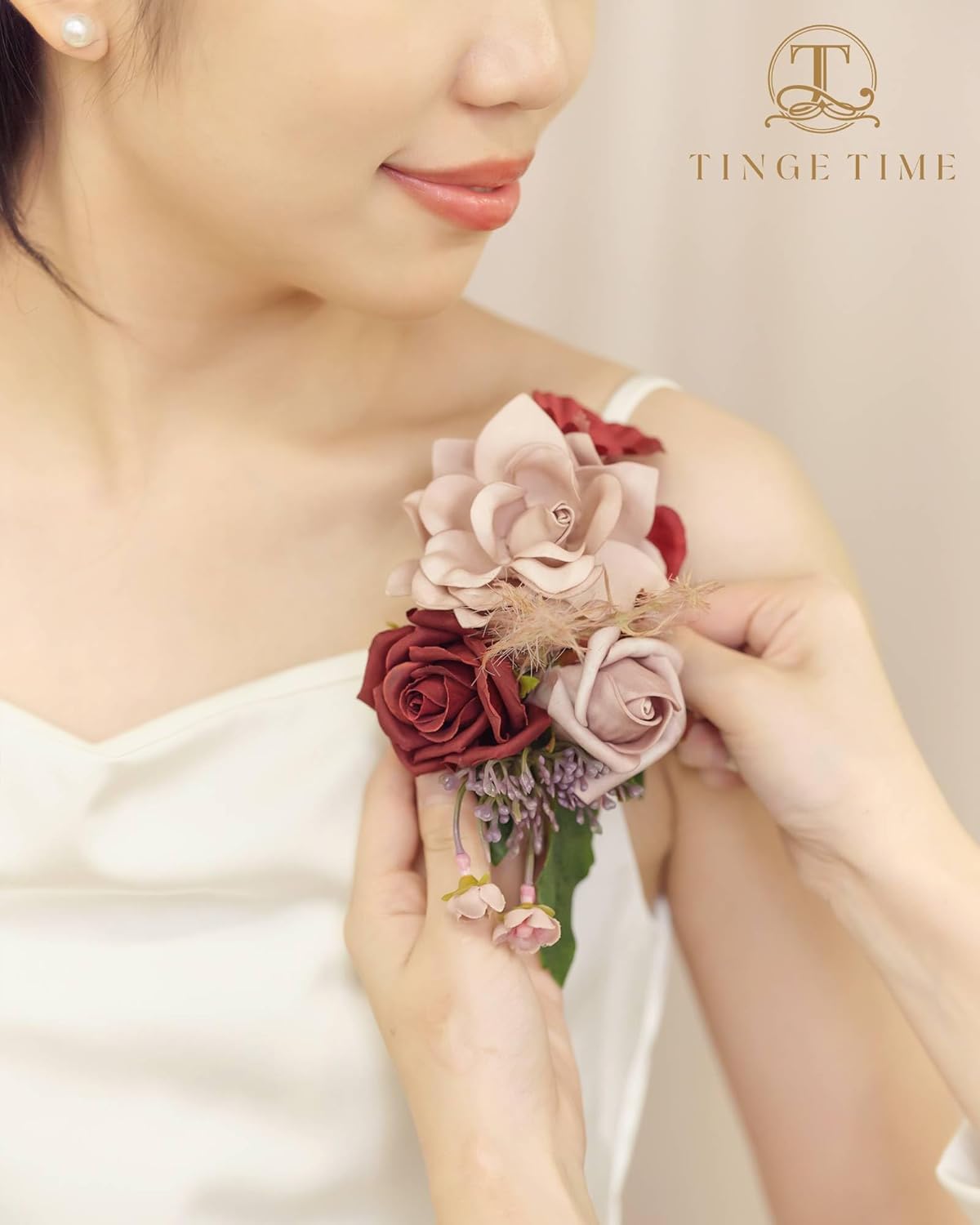 TINGE TIME Ramilletes artificiales de hombro, juego de 2, ramillete floral para la madre de la novia para ceremonia de boda, aniversario, cena