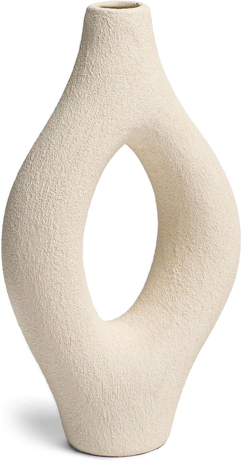 Emile Abstract – Jarrón decorativo orgánico moderno, mediano, color blanco