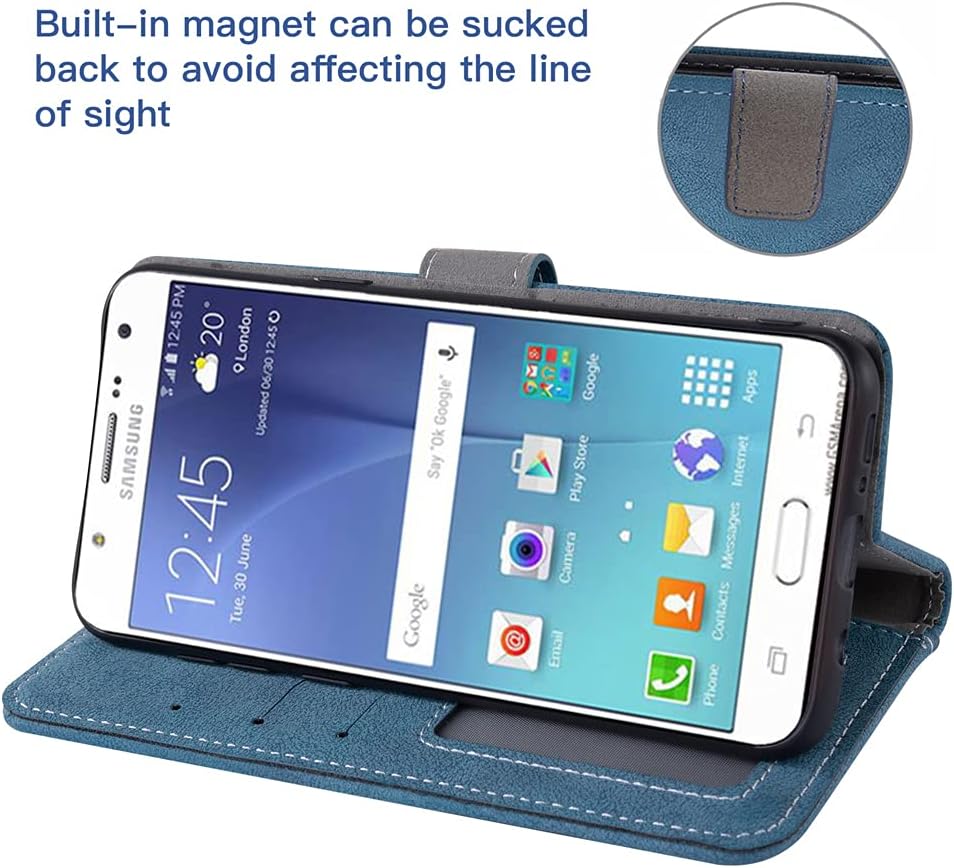 Asuwish Funda de teléfono para Samsung Galaxy J5 2015, funda tipo cartera con tapa y protector de pantalla de vidrio templado, soporte para