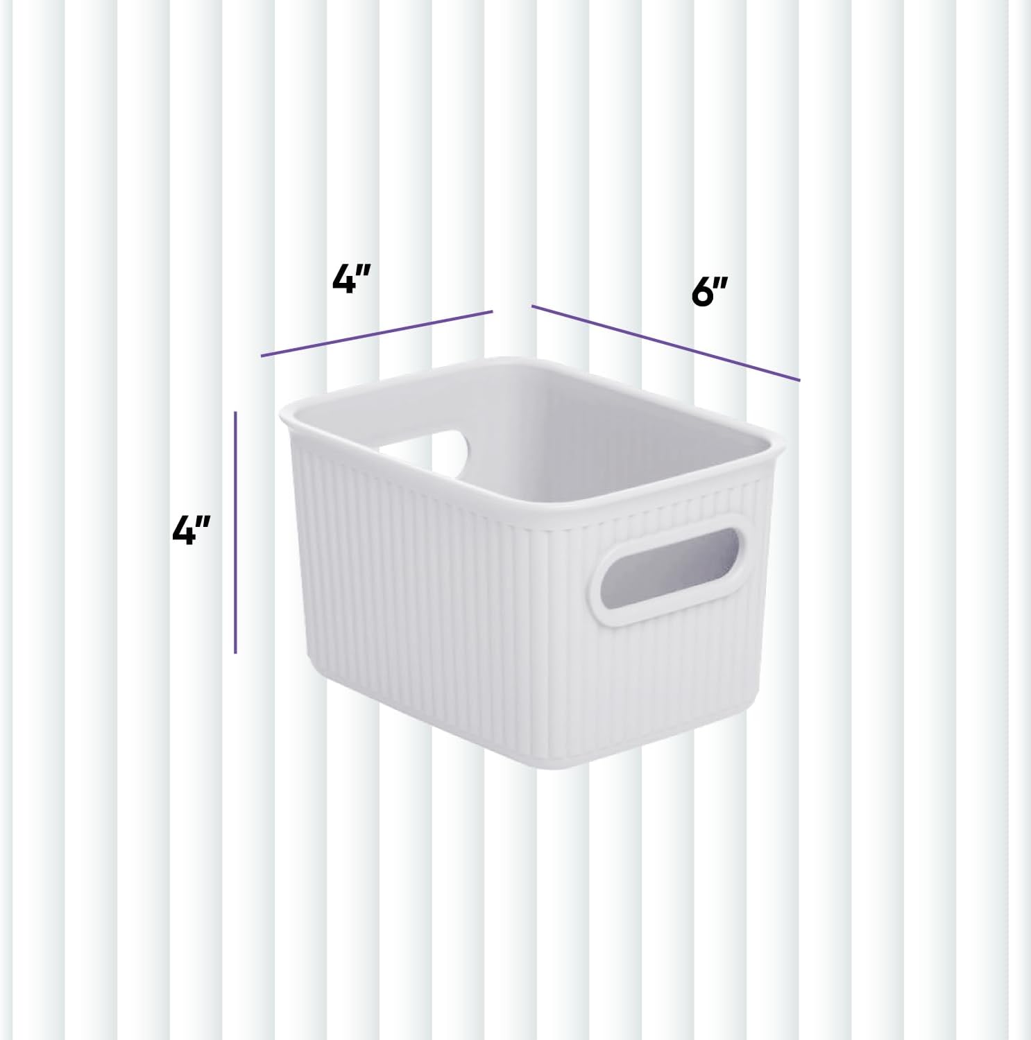 Superio Ribbed Collection – Canastas organizadoras de plástico decorativas abiertas para el hogar, pequeñas cajas blancas (paquete de 4) para