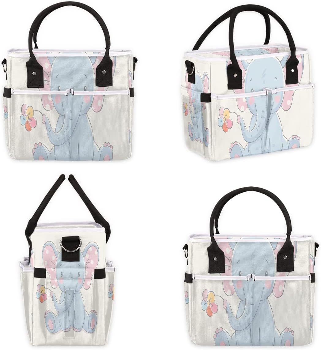 Linda bolsa de almuerzo con diseño de flores de elefante para mujer, bolsa de almuerzo aislada con bolsillos para correa para el hombro, para
