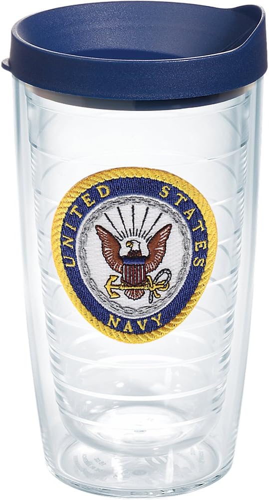 Tervis Vaso aislado de doble pared con logotipo azul marino fabricado en Estados Unidos mantiene las bebidas frías y calientes, 16 onzas, clásico