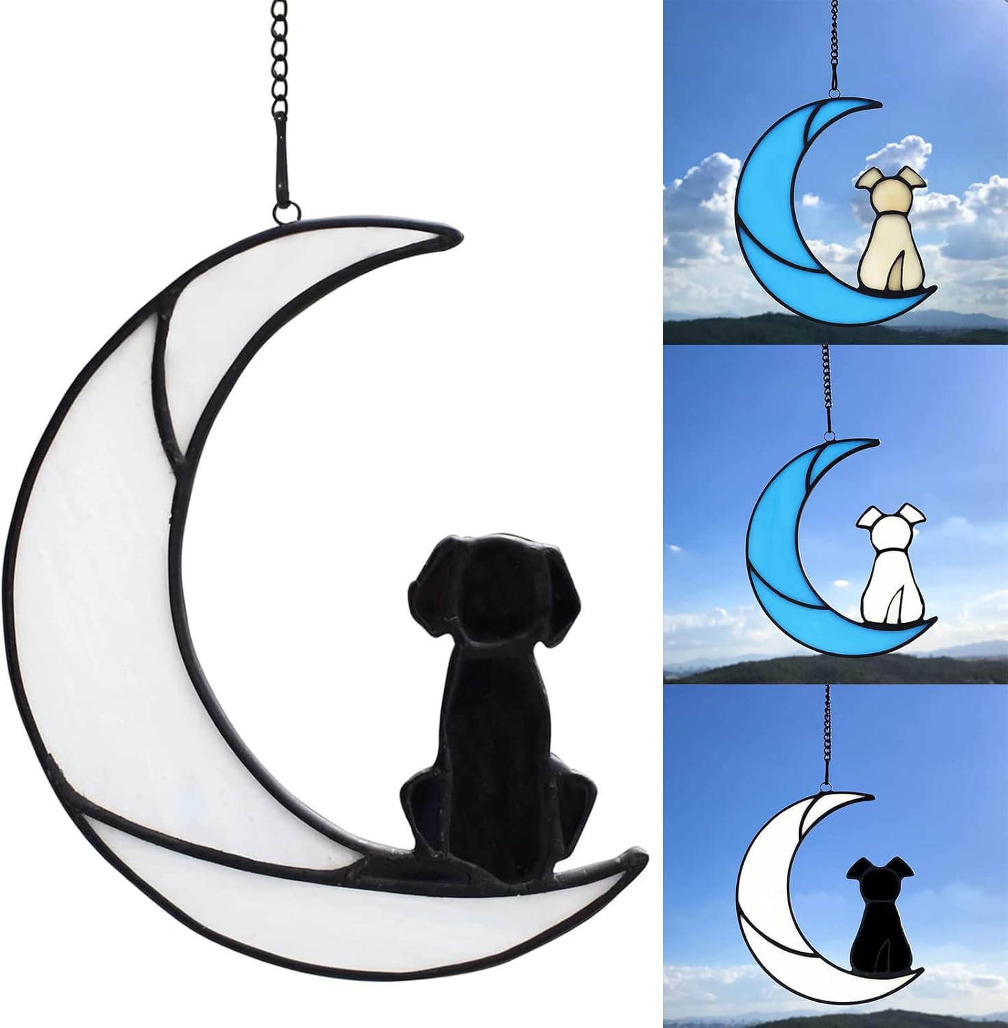 Regalos conmemorativos para perros con vitrales, para amantes de los perros, atrapasoles para paneles de ventana, adornos de Halloween, arte de