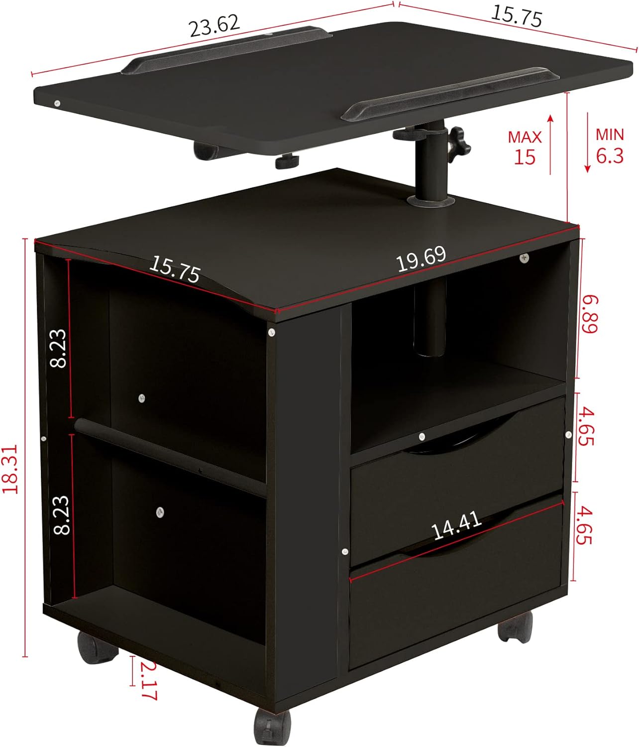 Holaki Mesita de noche, estación de trabajo de mesita de noche, mesa de noche de madera ajustable con inclinación giratoria, escritorio para