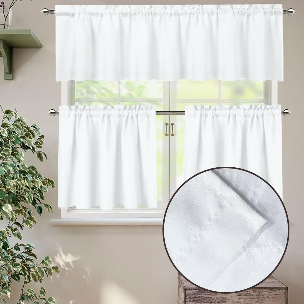 Gomyblomy Azteca – Juego de cortinas y cortinas con bolsillo para barra, juego de 3 cortinas de cocina, elegante y lavable, decoración del hogar,