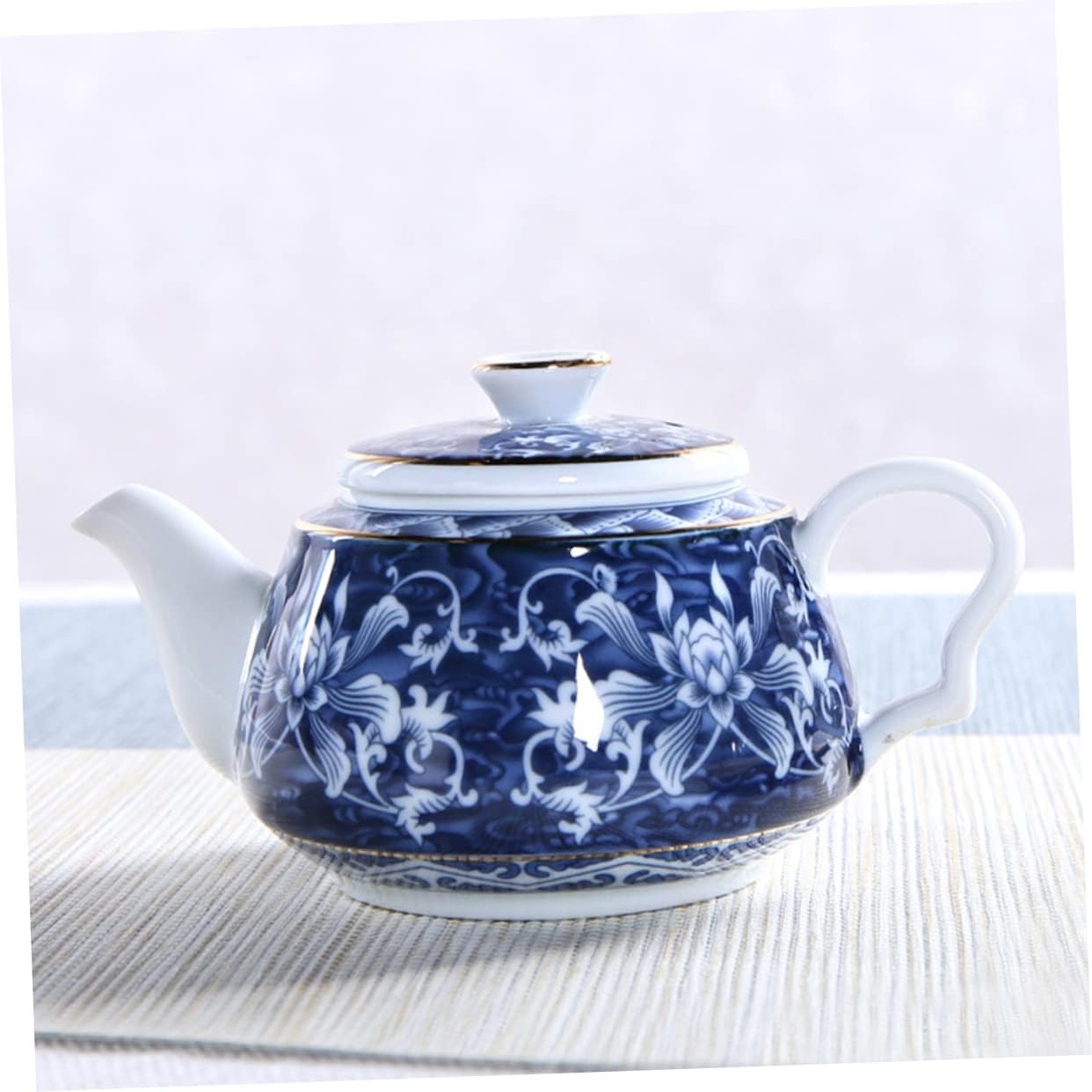 Uonlytech Tetera de porcelana azul y blanca, tetera de cerámica, tetera de viaje, tetera retro, tetera portátil de cerámica con asa, tetera pequeña