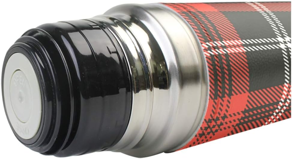 Red Black Plaid Vacuum Thermos Christmas Tartan Check Insulated Water Bottle Stainless Steel Double Wall Flask Bottles, Sports Coffee Travel Mug Cup