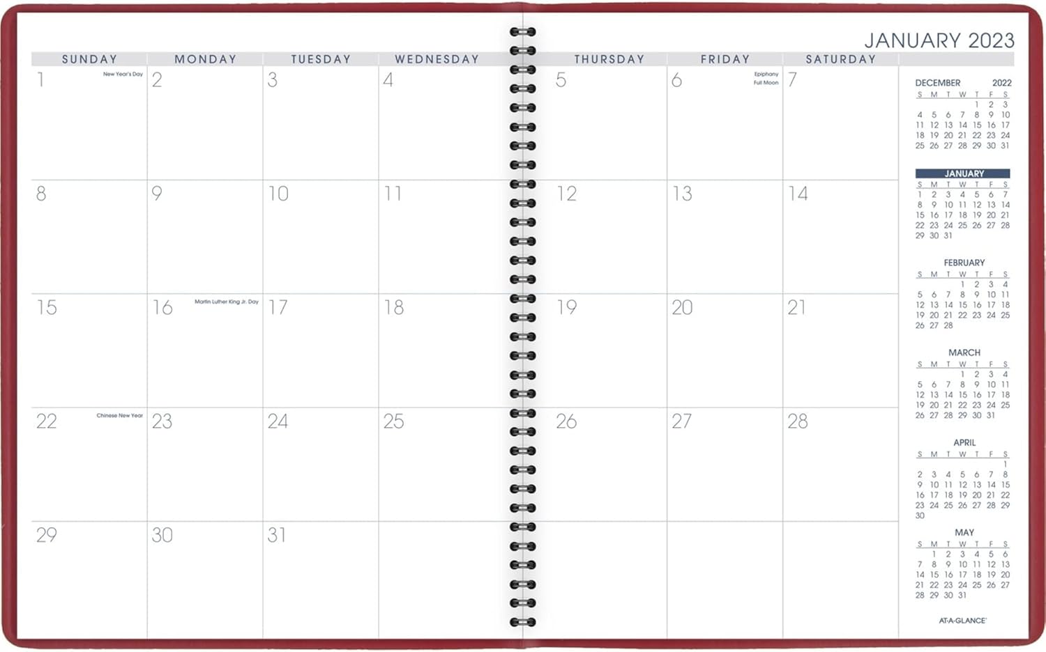 AT-A-GLANCE Agenda mensual 2023, 9 x 11 pulgadas, grande, 15 meses, color de moda, rojo (7025013)