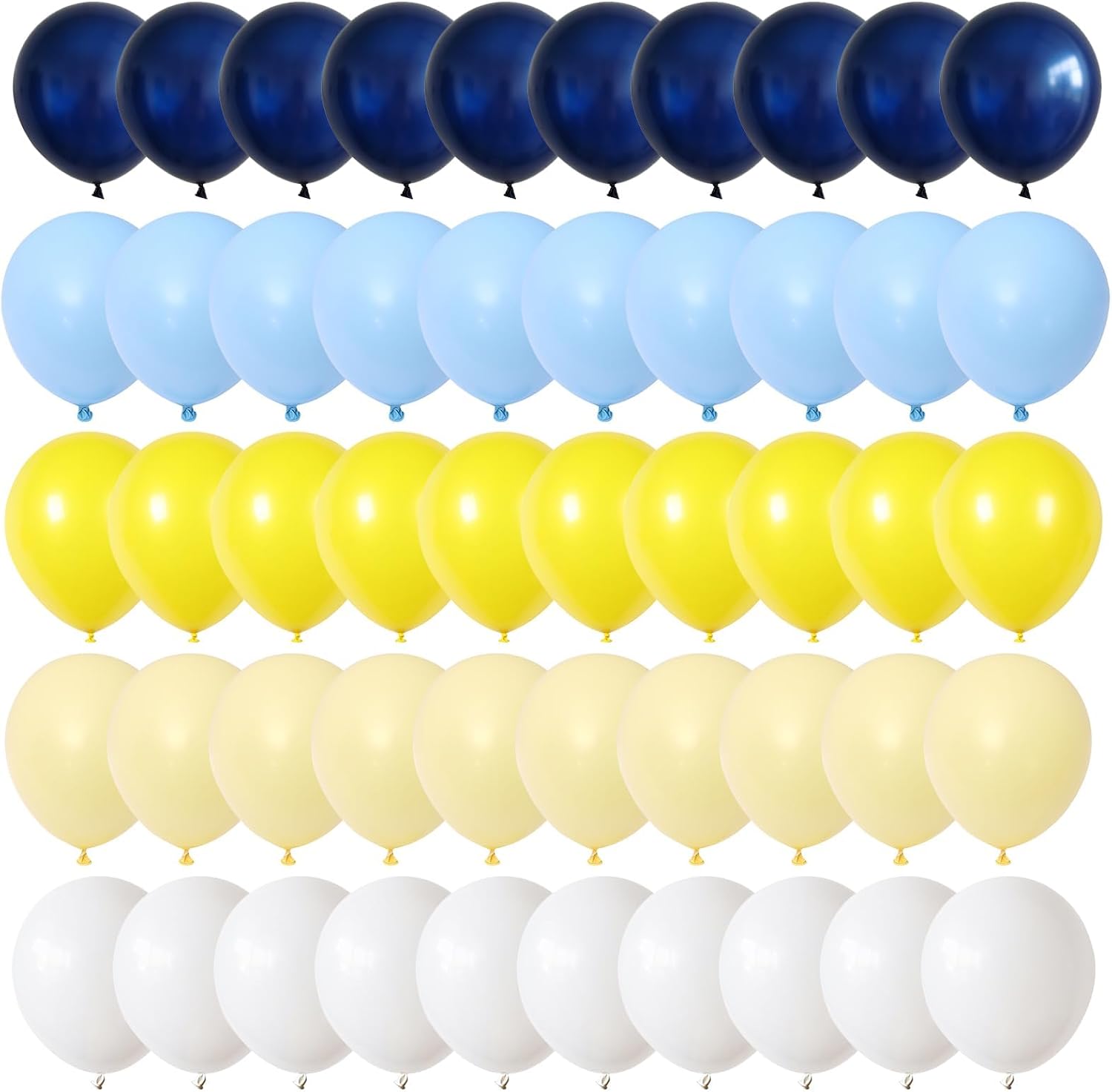 Juego de globos de color azul amarillo, 60 globos de fiesta azul marino, amarillo mate, blanco, globos de látex para helio de látex para niños,