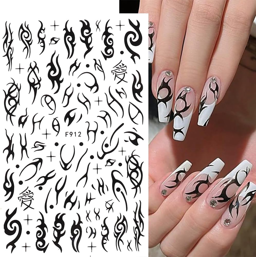10 hojas de calcomanías de uñas góticas 3D, autoadhesivas, diseño de estrellas, luna y serpiente, decoración de uñas para mujeres, consejos de