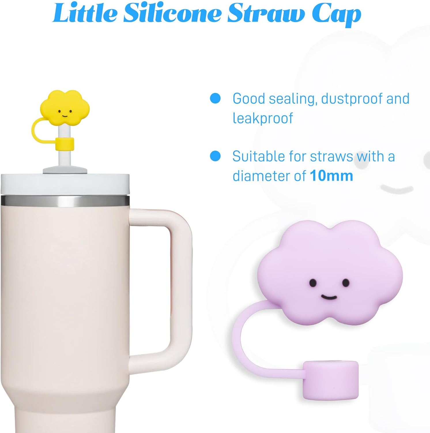Paquete de 3 unidades compatibles con vasos Stanley de 30 y 40 onzas, fundas de paja en forma de nube de 0.394 pulgadas, bonitas fundas de silicona