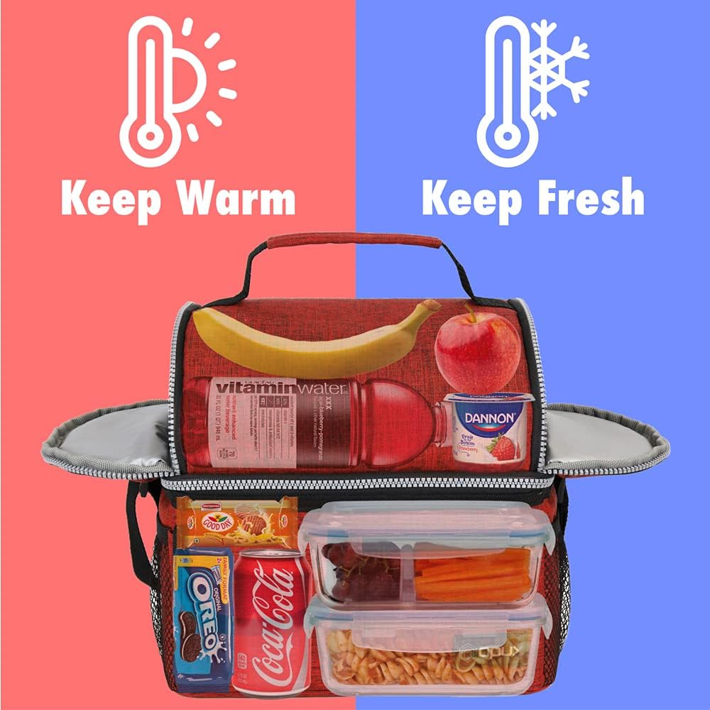 Opux – Bolsa de almuerzo aislada de doble compartimento para hombres y mujeres  Bolsa de almuerzo reutilizable con correa para el hombro, forro