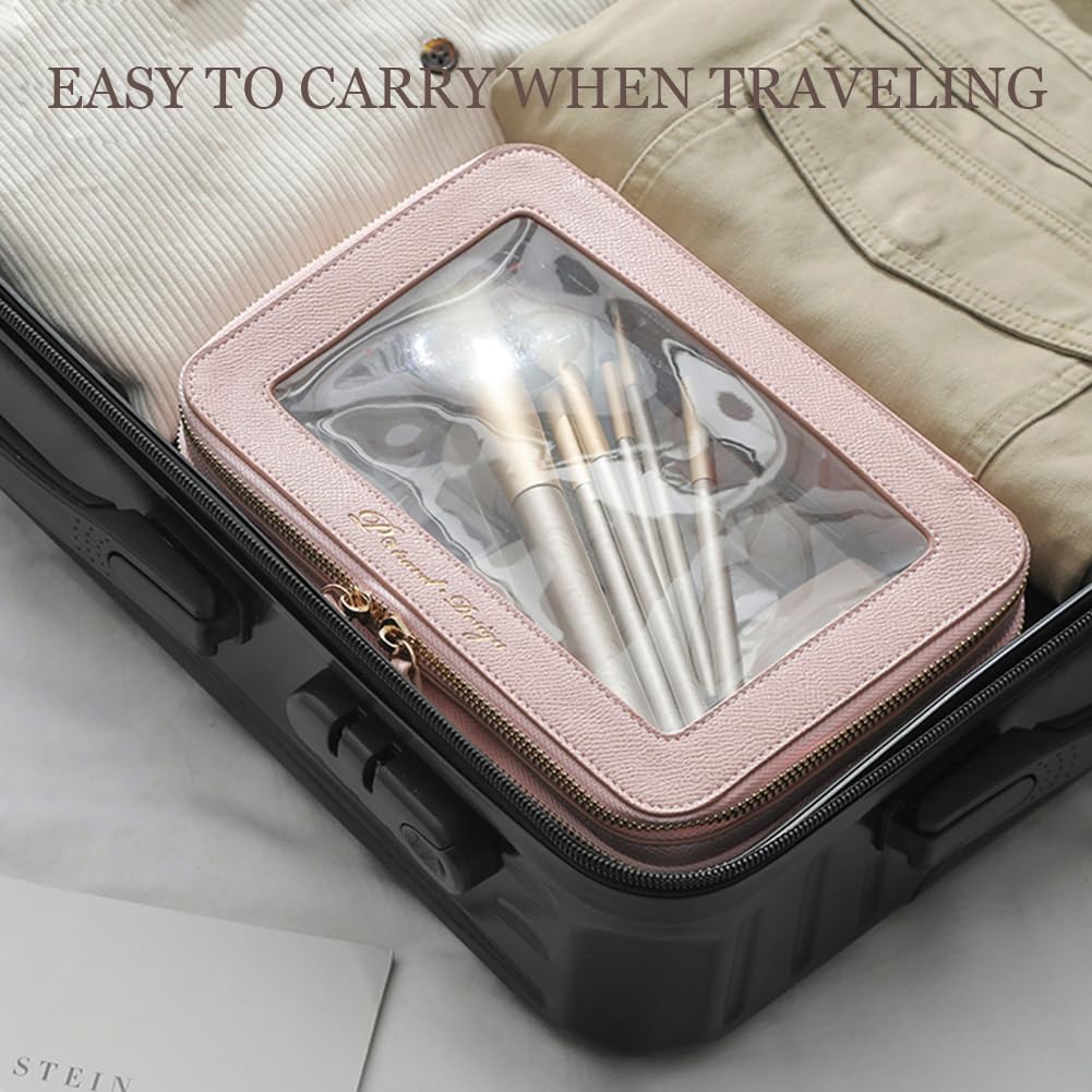 Organizador de bolsa de maquillaje transparente, bolsa de almacenamiento transparente, funda de tren de viaje portátil, bolsa de cosméticos de doble