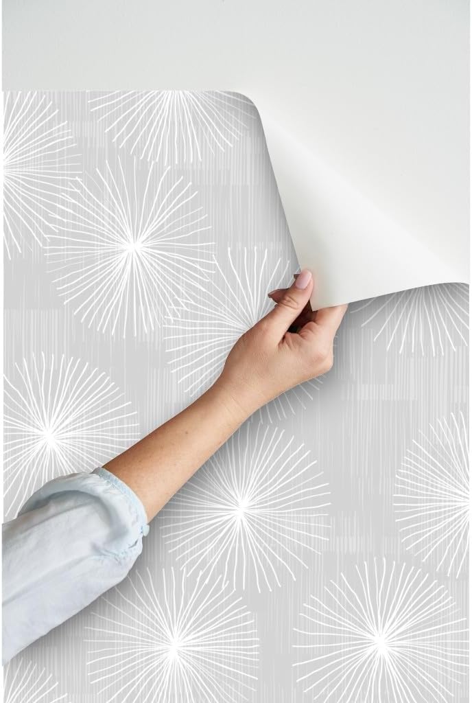 Spoonflower Papel tapiz autoadhesivo de 9 x 2 pies  Dientes de león gris claro Diente de león blanco minimalista Mod Circle copo de nieve redondo de