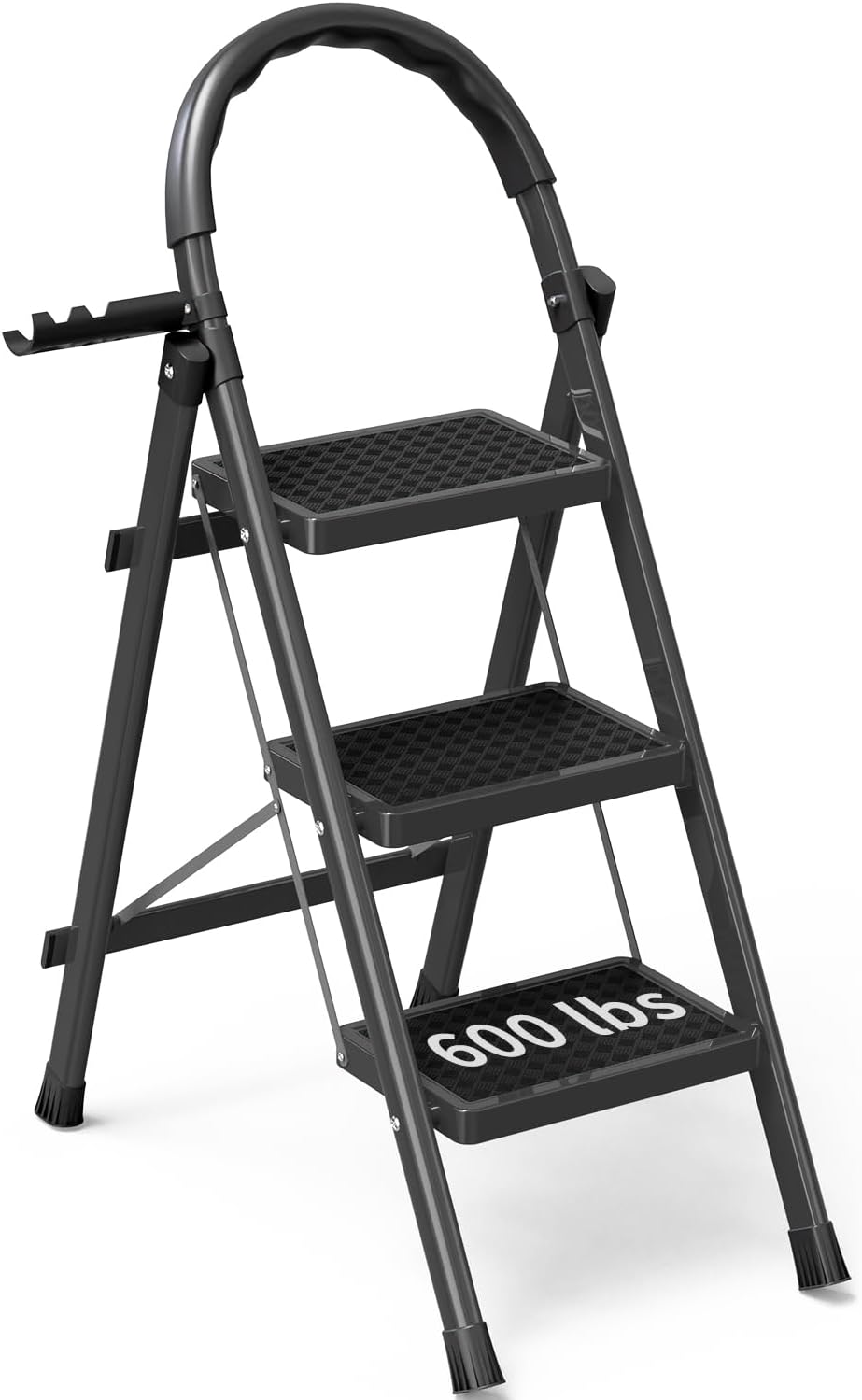 Escalera plegable de 3 escalones, taburete plegable de 3 escalones con pedal ancho antideslizante y cómodo agarre de mano, escalera de acero