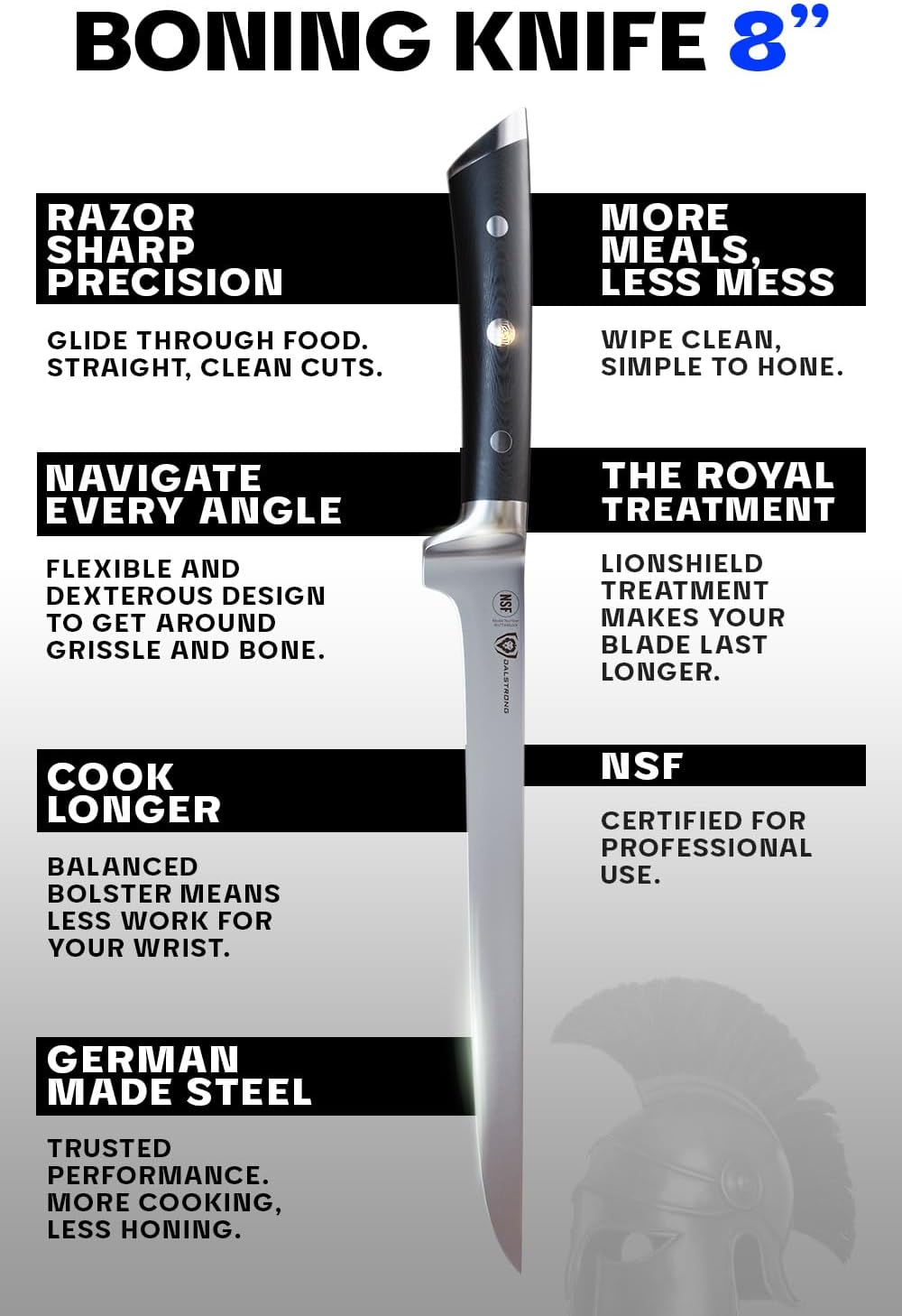 Dalstrong Cuchillo deshuesador  Hoja flexible de 8 pulgadas  Gladiator Series Elite  Cuchillo de cocina alemán forjado de acero de alto carbono