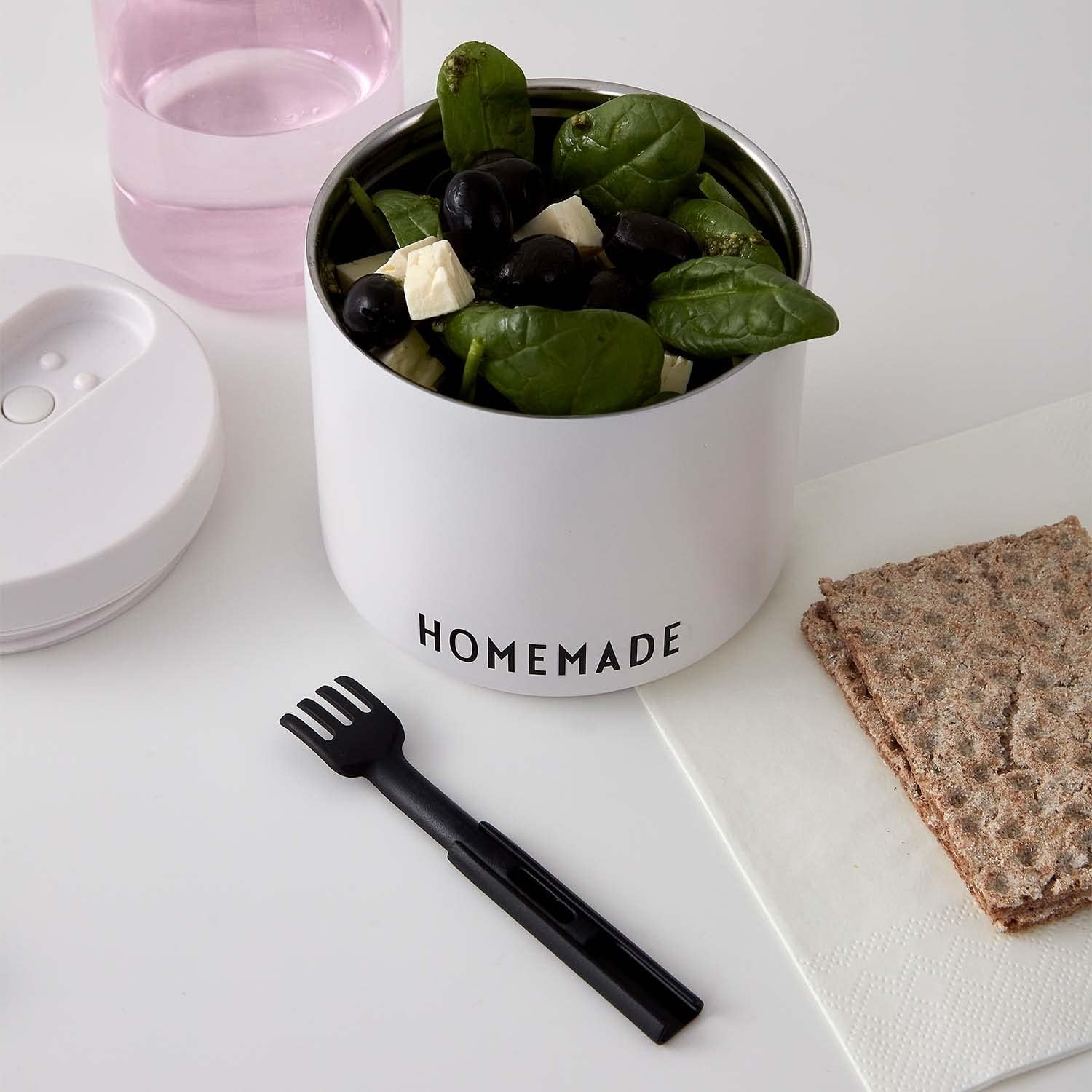 Design Letters Recipiente de comida aislado con cuchara y tenedor  Termo para comida caliente tapa sin fugas  Tarro de alimentos aislado de boca