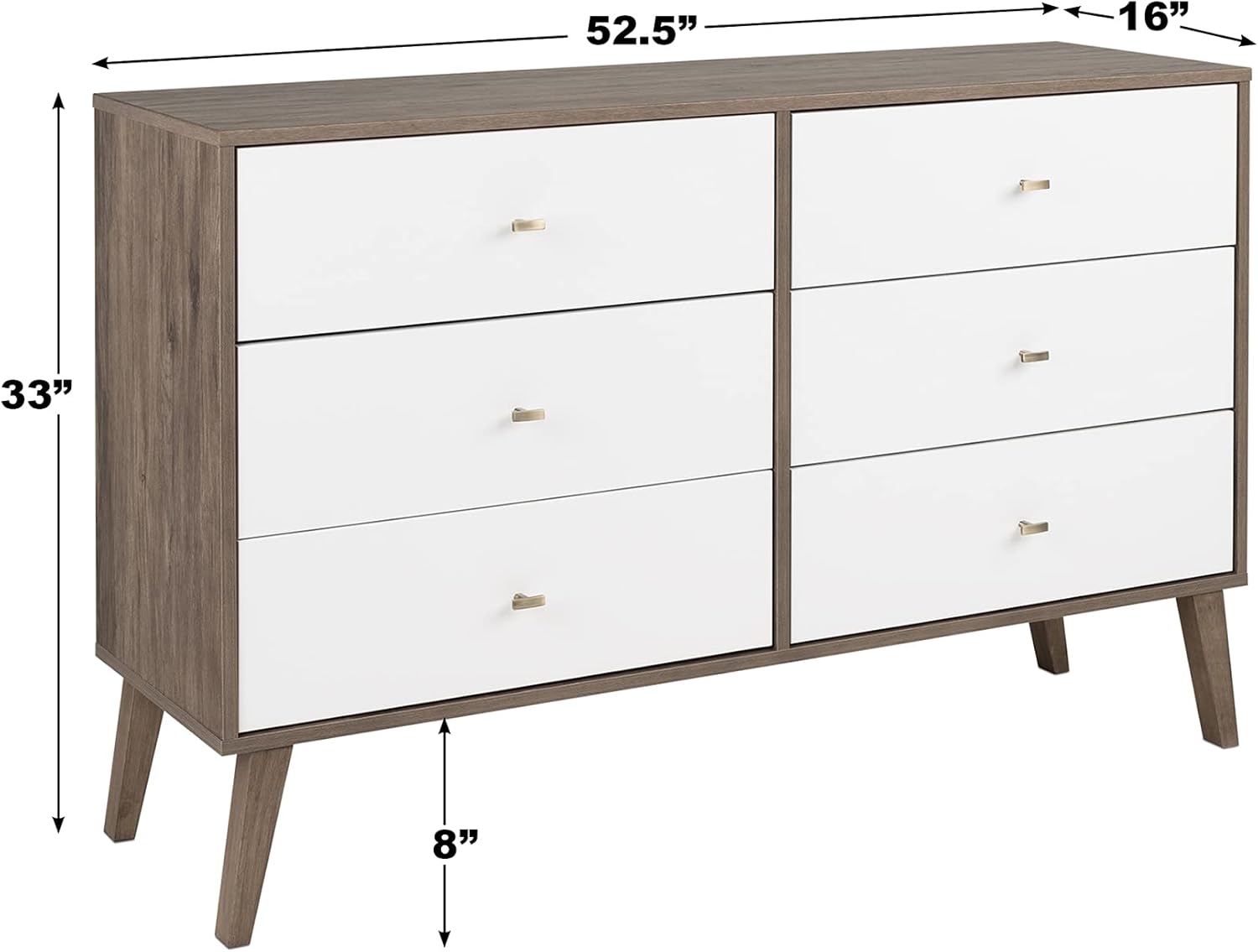 Prepac – Cómoda Milo Mid Century Modern, 6 cajones, multicolor