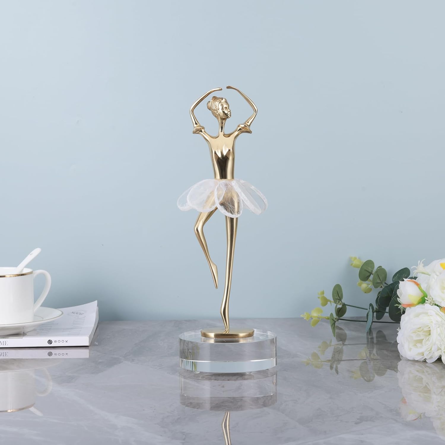 suruim Brass Modern Abstract Ballet Girl Statue Figurines Copper Dancer Sculpture Entrance Desk Ornaments, for Home, Living Room Decor, Study,