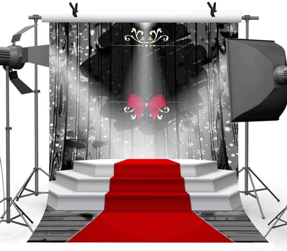 Telón de fondo de fotografía de escenario de alfombra roja de 6 x 9 pies, copo de nieve, cortina negra, con lazo, para bebé, niños, adultos,