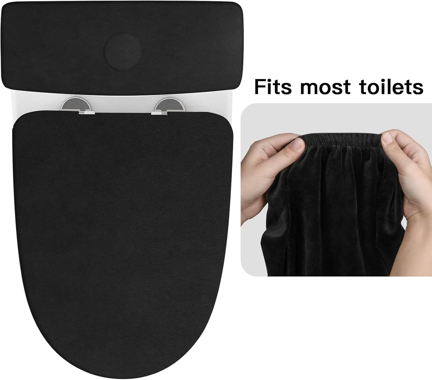 Tapa de inodoro y tapa de tanque de inodoro de repuesto con parte inferior elástica para accesorios de decoración de baño (negro)