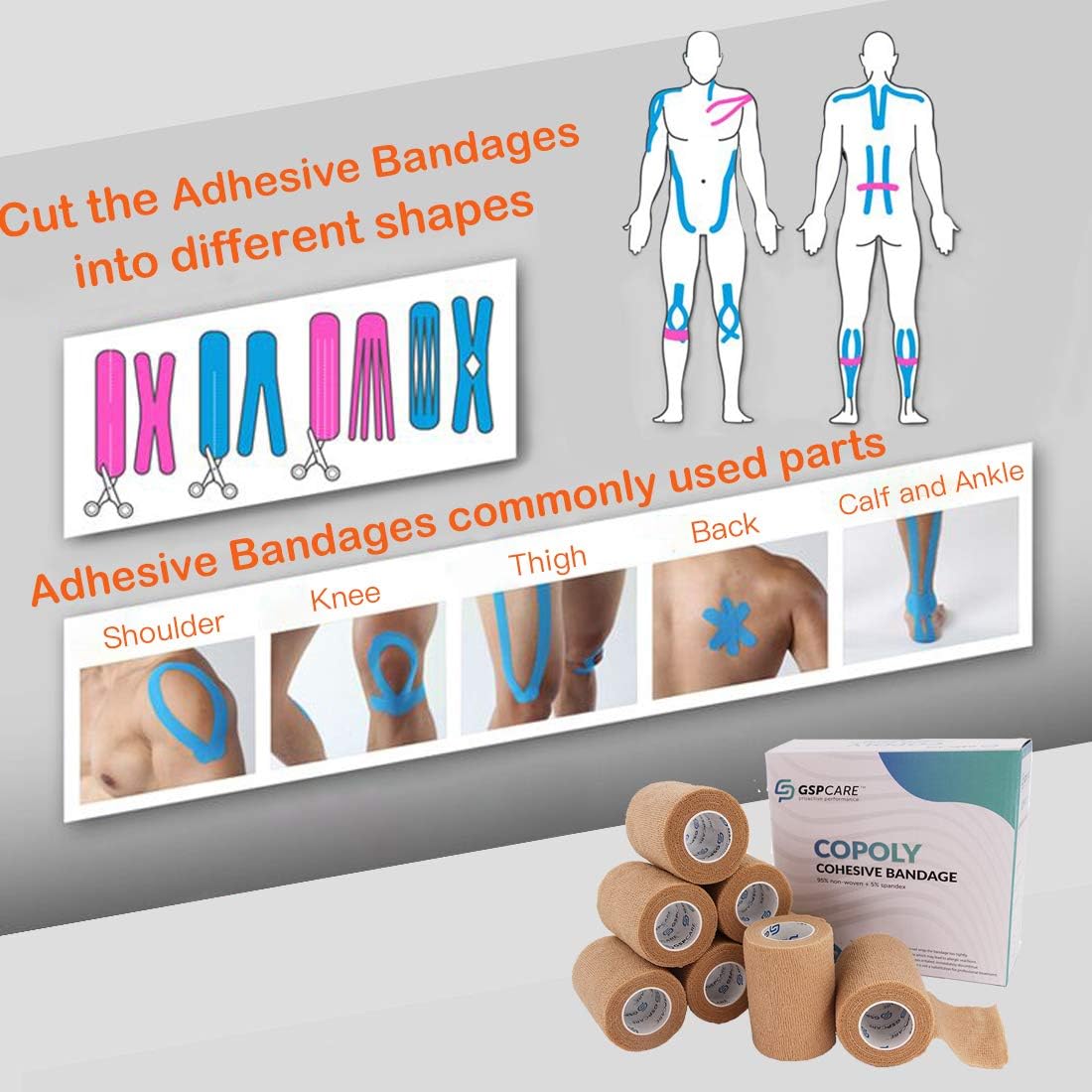 Vendajes cohesivos autoadhesivos, 12 unidades de 3 pulgadas x 5 yardas, cinta médica, rollos no tejidos adhesivos flexibles y transpirables de