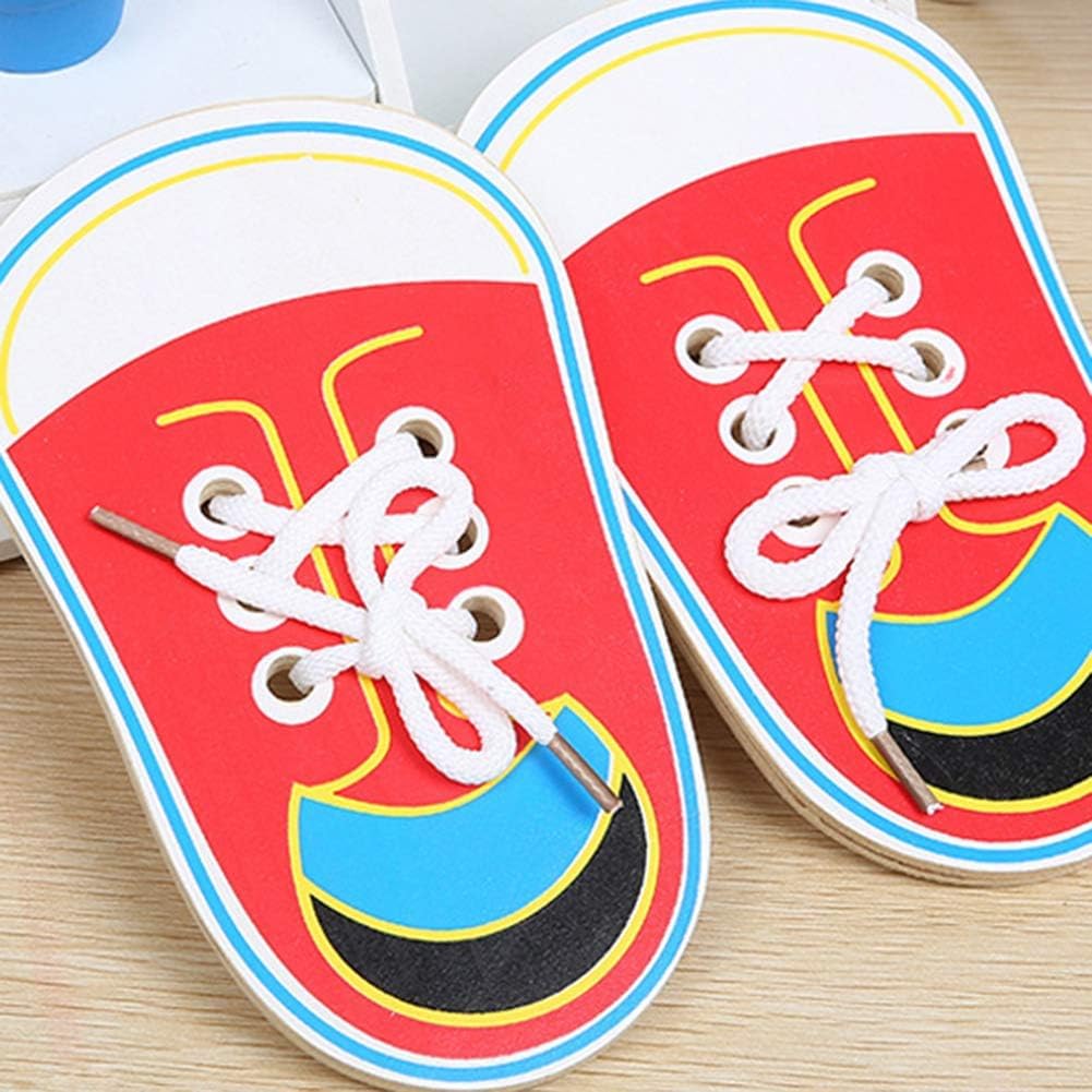 Aprender a atar tus propios zapatos de madera para enhebrar zapatos de cordones Kits de aprendizaje temprano para niños  Zapatos de cordones de