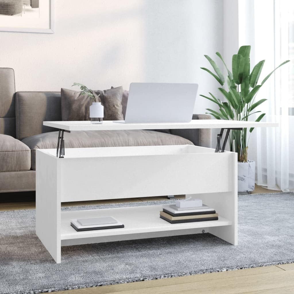 Mesa de centro central, mesa de centro elevada de madera maciza, adecuada para sala de estar, oficina, balcón, color blanco, 31.5 x 19.7 x 15.7