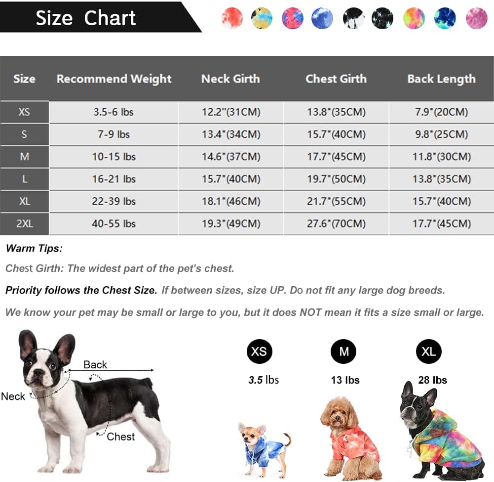 Mklhgty Ropa de perro con capucha de teñido anudado, abrigo de invierno para mascotas, sudaderas para cachorros para perros pequeños, niños y niñas