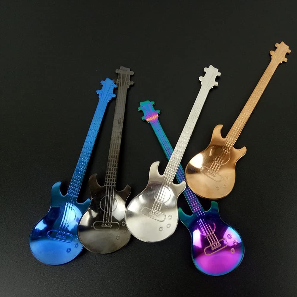 Juego de 5 cucharas de guitarra, juego de cucharas de té, juego de cucharas de té coloridas de acero inoxidable, cuchara de mezcla de té, café de