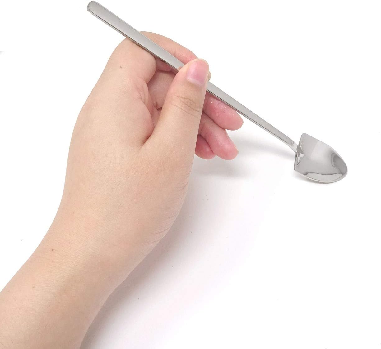Honbay Juego de 4 cucharas de helado de mango largo de acero inoxidable, cucharas para mezclar y agitar, palas para bar de fiesta en casa (plata)