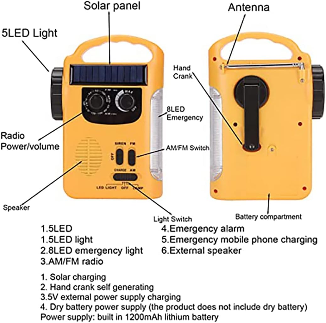 D339 Solar Antorcha Radio Multifuncional Alarma de Emergencia Sonido Teléfono Celular Carga AM FM Radio Generador de Manivela