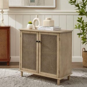 Zouron Armario moderno de ratán de 32 pulgadas, gabinete de almacenamiento de cocina con 2 puertas de mimbre, armario de buffet, baúl de Zouron Armario moderno de ratán de 32 pulgadas, gabinete de almacenamiento de cocina con 2 puertas de mimbre, armario de buffet, baúl de