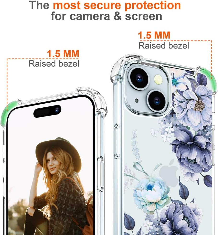 Funda para iPhone 15 para mujeres, diseño de flores y flores, bonita funda de diseño de flores estéticas para niñas compatible con iPhone 15, color