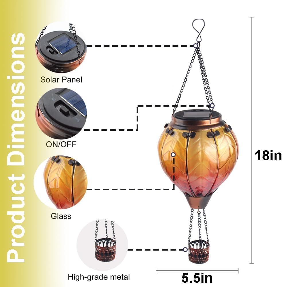 Farol solar de globo de aire caliente con llama parpadeante para colgar, faroles solares para exteriores, impermeables, faroles decorativos para