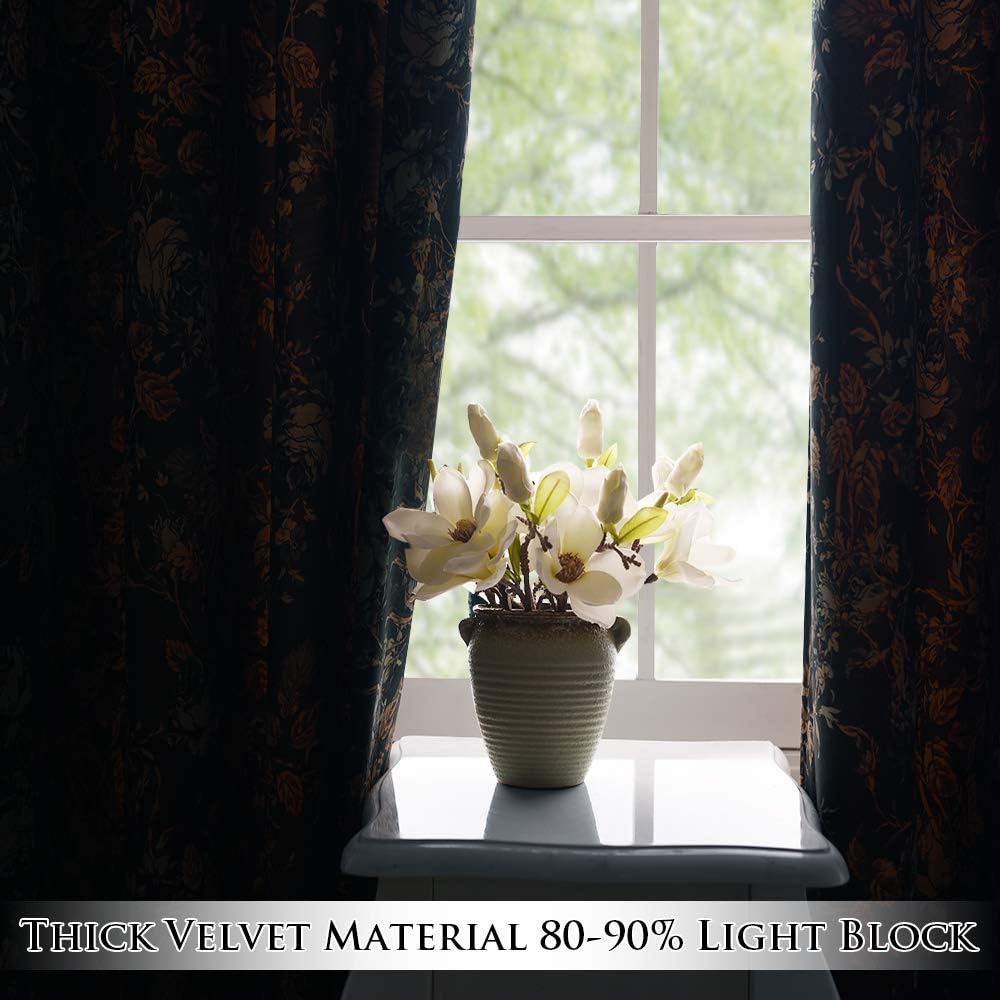 StangH Cortinas de terciopelo negro para sala de estar  Elegante decoración del hogar, cortinas de terciopelo grueso y pesado con patrón floral