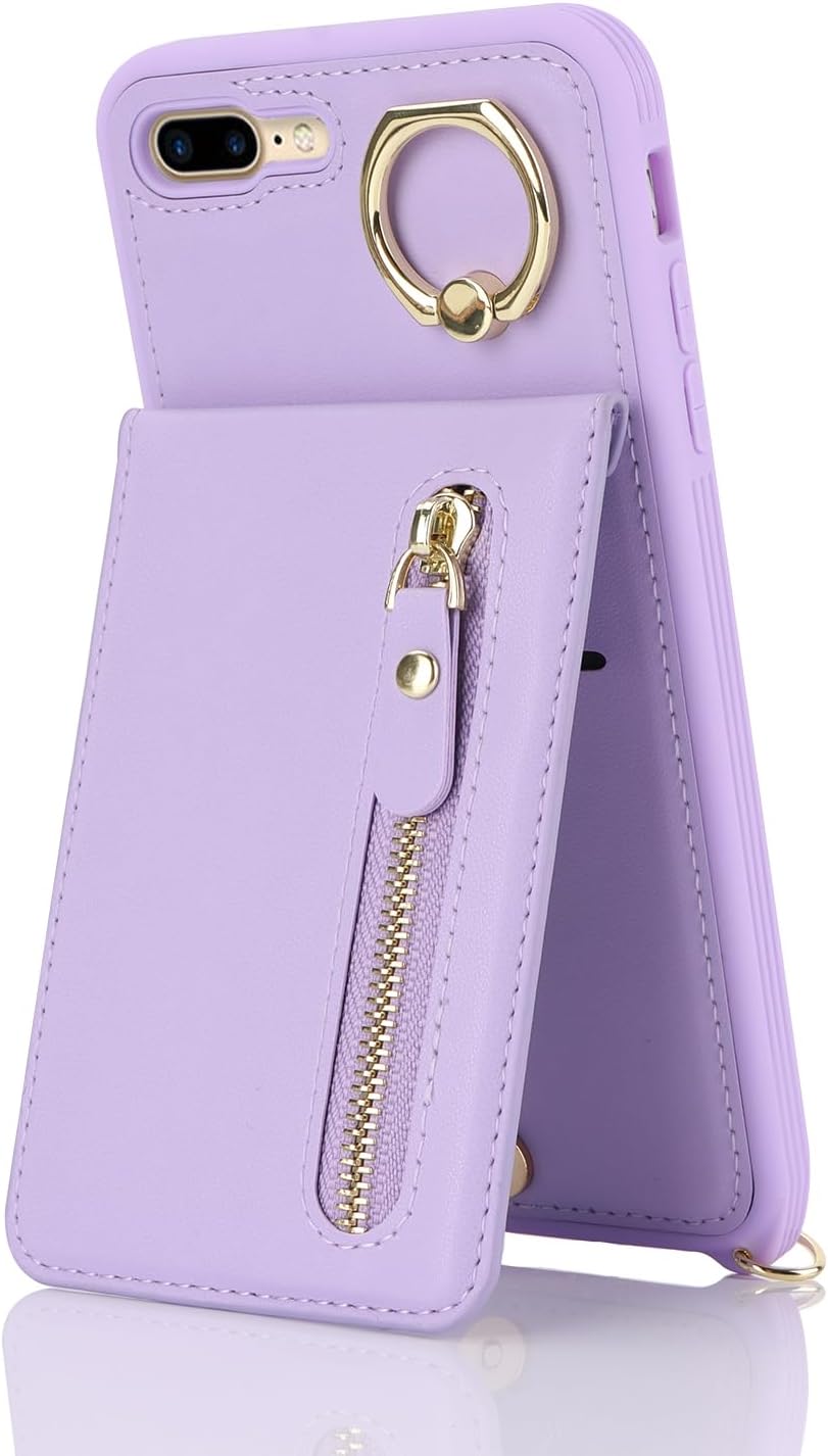 DEYHU Funda para iPhone 7 Plus8 Plus con tarjetero para mujer, iPhone 7 Plus8 Plus, cartera con correa y ranuras para tarjetas de crédito, bandolera