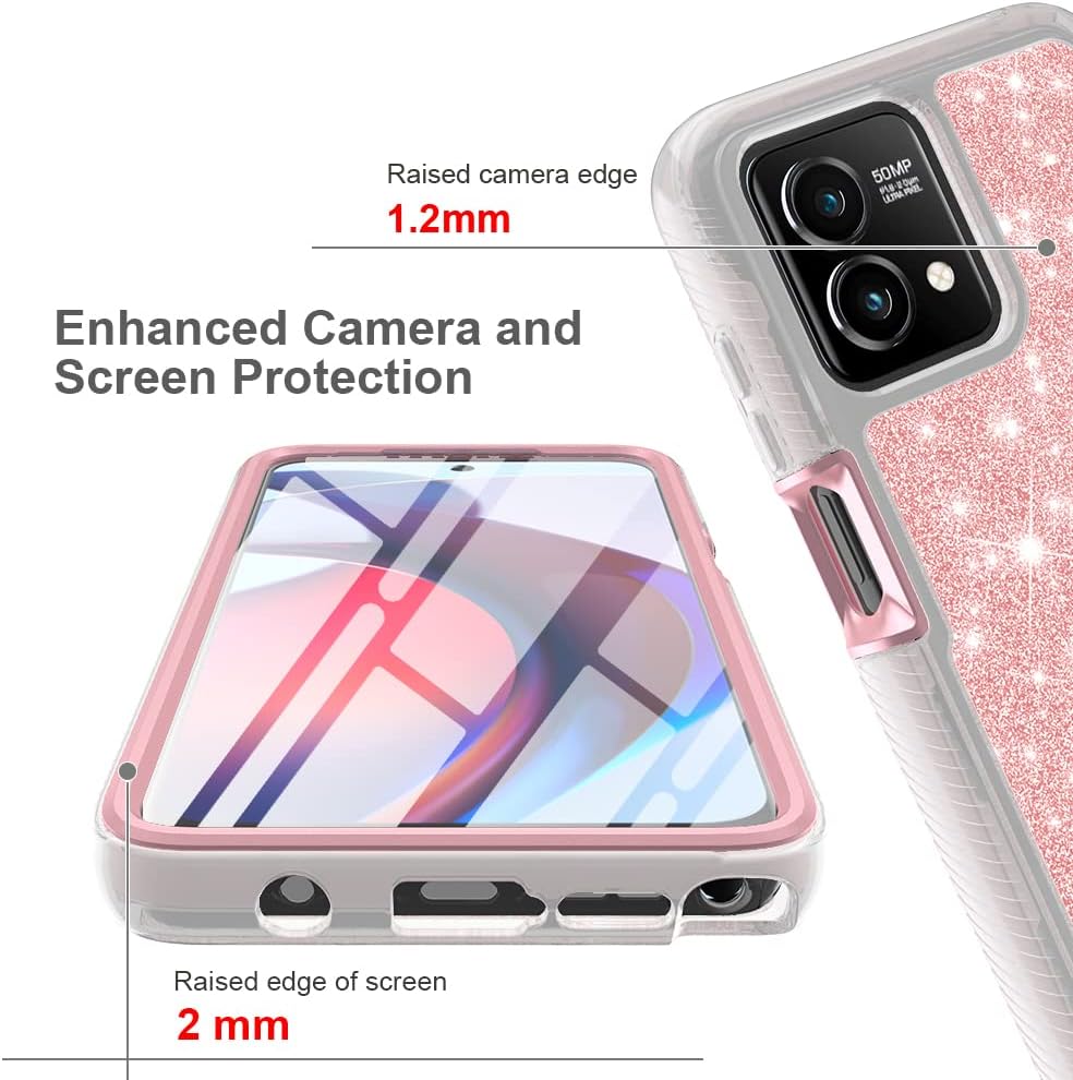 TJS Funda compatible con Motorola Moto G Stylus 5G 2023, con protector de pantalla integrado, cubierta protectora de cuerpo completo con purpurina y