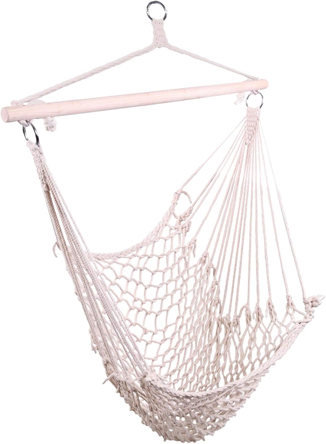 Silla colgante de cuerda para airecielo, color beige, hamaca colgante de macramé, silla columpio de cuerda de malla tejida hecha a mano para