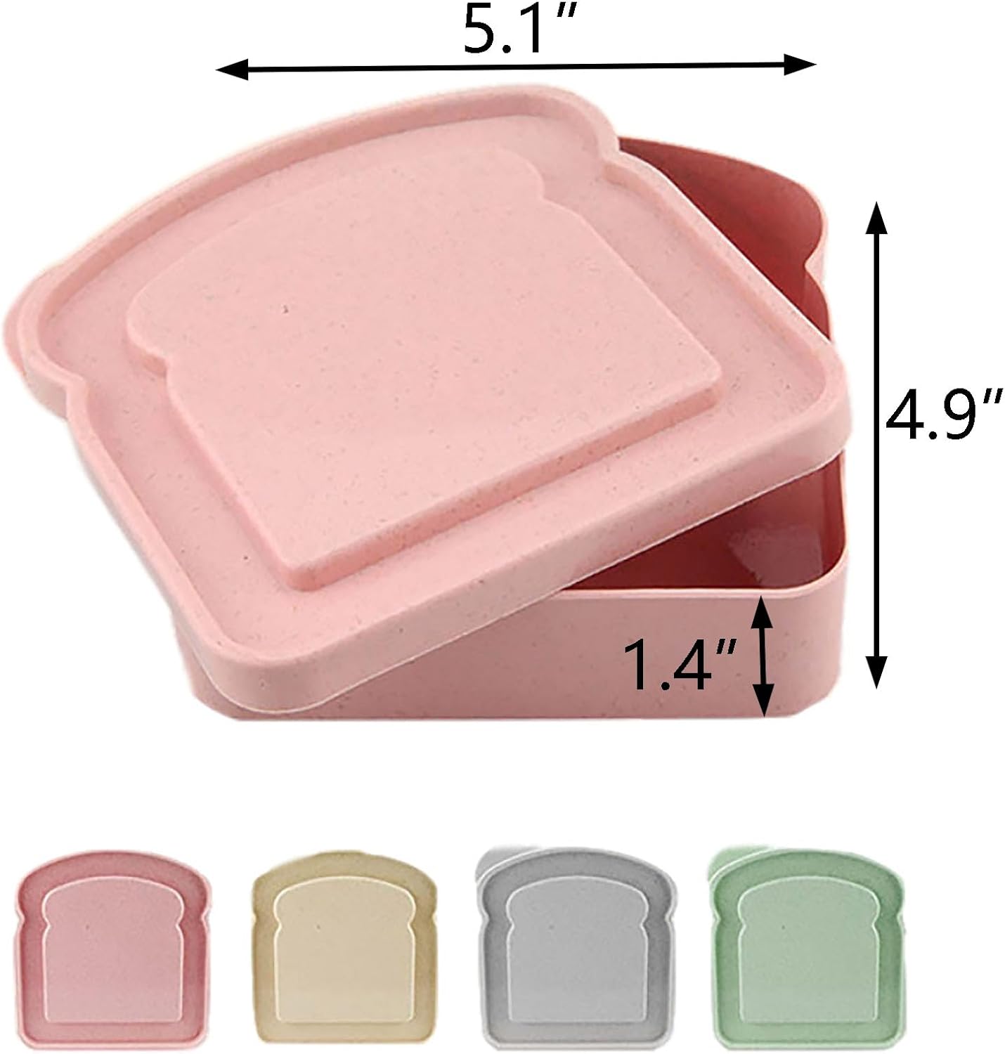 Contenedores para sándwich, 4 recipientes para sándwiches para loncheras, caja de sándwich en forma de tostada, caja de almacenamiento de alimentos