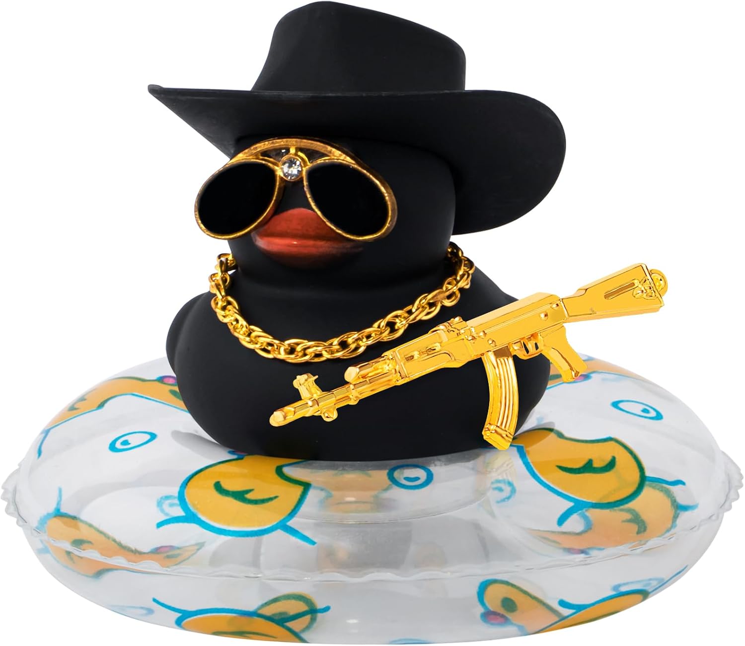 wonuu Adorno de pato de goma, para decoración de tablero de automóvil, accesorios de decoración con sombrero, anillo de natación, collar, gafas de